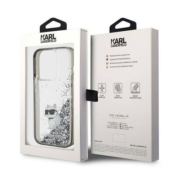 Original Case APPLE IPHONE 15 PRO MAX Karl Lagerfeld Hardcase Liquid Glitter Choupette (KLHCP15XLKCNSK) transparent 3666339164225