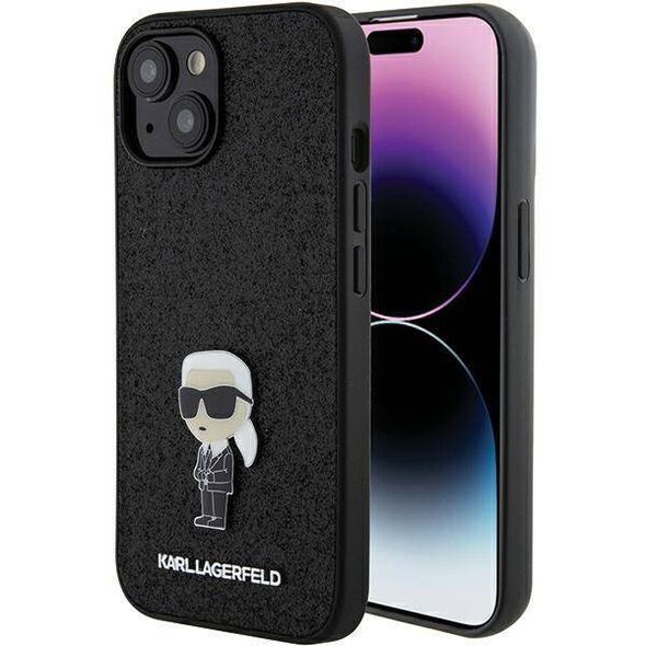 Original Case APPLE IPHONE 15 Karl Lagerfeld Hardcase Fixed Glitter Ikonik Logo Metal Pin (KLHCP15SGKNPSK) black 3666339165390