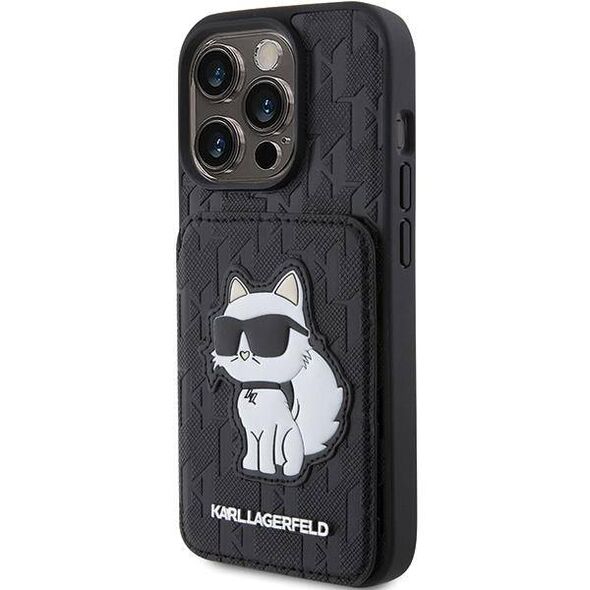 Original Case APPLE IPHONE 15 PRO MAX Karl Lagerfeld Hardcase Saffiano Cardslots and Stand Monogram Choupette (KLHCP15XSAKCNSCK) black 3666339169626