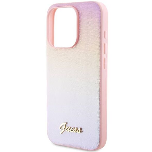 Original Case APPLE IPHONE 15 PRO MAX Guess Hardcase Saffiano Iridescent Script (GUHCP15XPSAIRSP) pink 3666339224813