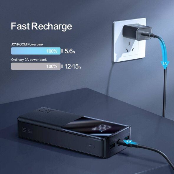 Powerbank 20000mAh 22.5W 2xUSB QC3.0 + USB-C PD3.0 + Micro USB External Battery Fast Charge JOYROOM JR-QP192 black 6941237185129