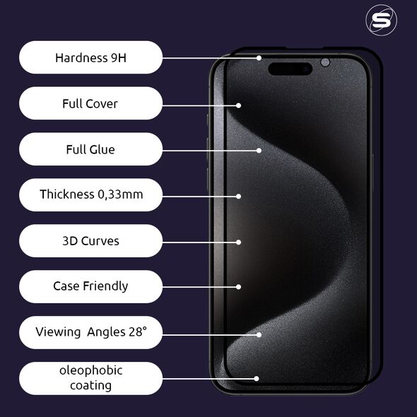 Privacy Glass Sonique Premium Series HD Full Cover 9H Apple iPhone 13 / iPhone 13 Pro / iPhone 14 Μαύρο 5210312027427