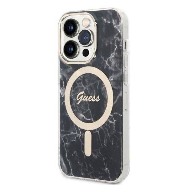 Original Case IPHONE 14 PRO MAX Guess Hardcase Marble MagSafe + Wireless Charger (GUBPP14SHMEACSH) black 3666339103149