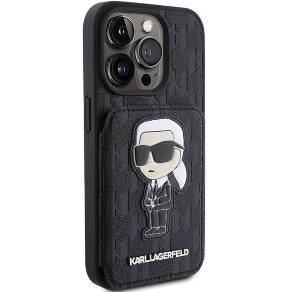 Original Case APPLE IPHONE 15 PRO Karl Lagerfeld Hardcase Saffiano Cardslots and Stand Monogram Ikonik Patch (KLHCP15LSAKKNSCK) black 3666339169497