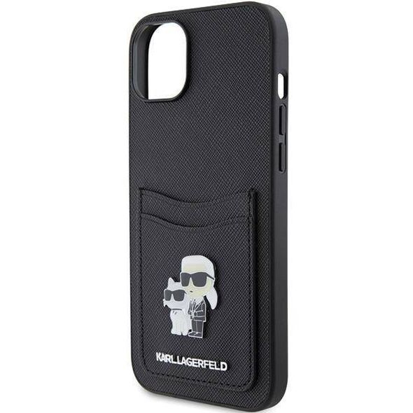 Original Case APPLE IPHONE 15 Karl Lagerfeld Hardcase Saffiano Cardslot Karl&Choupette Metal Pin (KLHCP15SSAPKCNPK) black 3666339165512