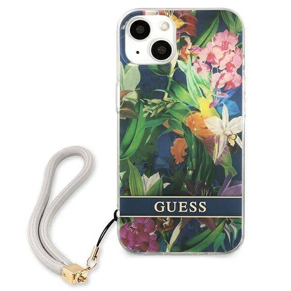 Case IPHONE 13 Guess Hardcase Flower Strap (GUHCP13MHFLSB) blue 3666339040444