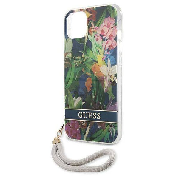 Case IPHONE 13 Guess Hardcase Flower Strap (GUHCP13MHFLSB) blue 3666339040444