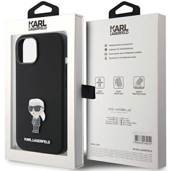 Original Case APPLE IPHONE 15 Karl Lagerfeld Silicone Ikonik Metal Pin (KLHCP15SSMHKNPK) black 3666339165994