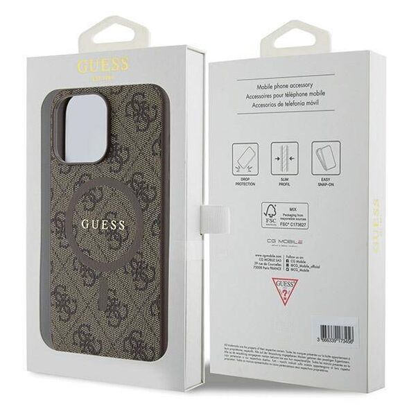 Original Case IPHONE 14 PRO Guess Hardcase 4G Collection Leather Metal Logo MagSafe (GUHMP14LG4GFRW) brown 3666339226442