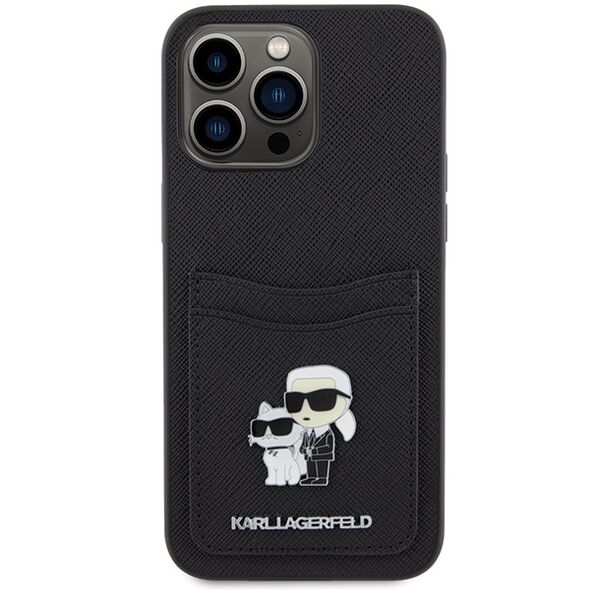 Karl Lagerfeld case for iPhone 15 Pro Max 6,7&quot; KLHCP15XSAPKCNPK black hardcase Saffiano Cardslot KC Metal Pin 3666339165543