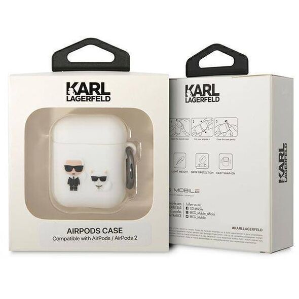 Original Case APPLE AIRPODS Karl Lagerfeld Silicone Karl & Choupette (KLACA2SILKCW) white 3666339088194