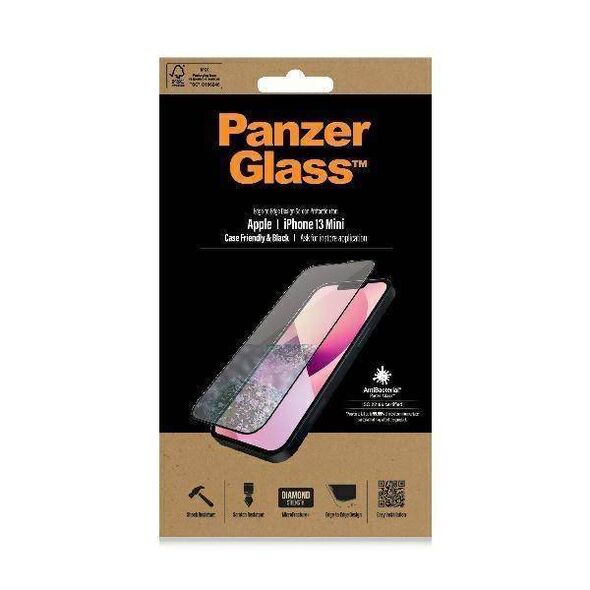 Tempered Glass 5D IPHONE 13 MINI PanzerGlass E2E Privacy Case Friendly Microfracture AntiBacterial (P2744) black 5711724727443