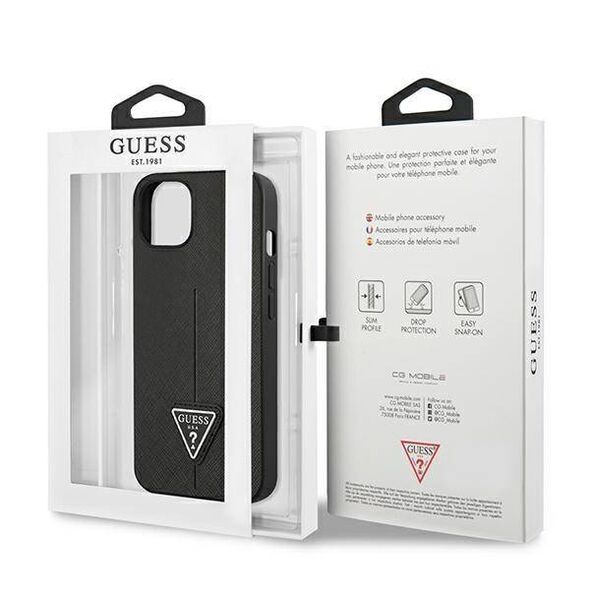 Original Case IPHONE 14 PLUS Guess Hardcase Saffianotriangle Logo (GUHCP14MPSATLK) black 3666339065379