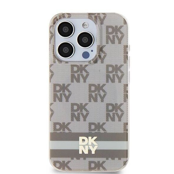 Original Case APPLE IPHONE 15 PRO DKNY Hardcase IML Checkered Mono Pattern & Printed Stripes MagSafe (DKHMP15LHCPTSE) beige 3666339269517