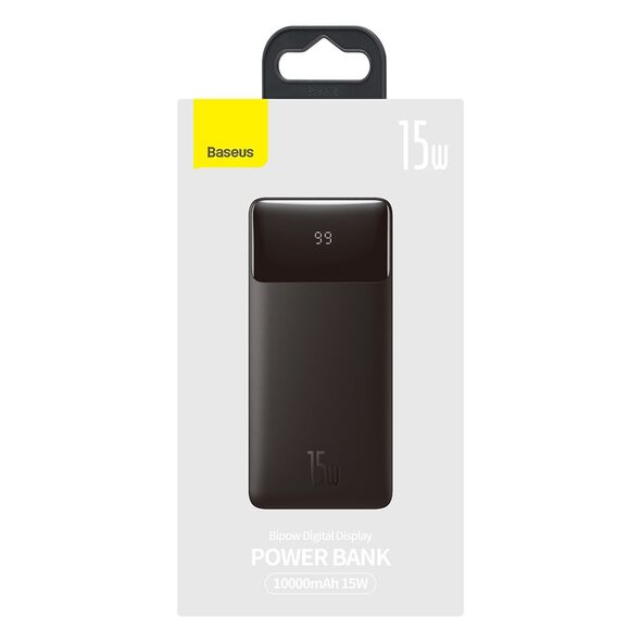 Baseus Baseus - Power Bank Bipow (PPBD050001) - Digital Display 2xUSB QC3.0, USB-C 10000mAh 15W + Cable Micro-USB 0.25m - Black 6932172618193 έως 12 άτοκες Δόσεις