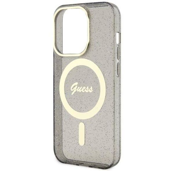 Original Case IPHONE 14 PRO Guess Hardcase Glitter Gold MagSafe (GUHMP14LHCMCGK) black 3666339125585