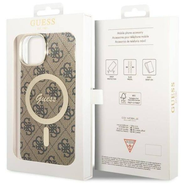 Original Case IPHONE 14 Guess Hardcase 4G Printed Stripe MagSafe (GUHMP14SP4RPSW) brown 3666339119775