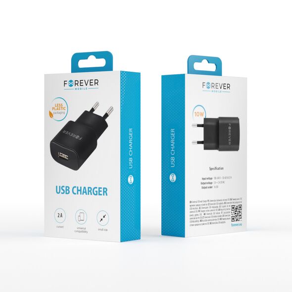 Forever TC-01 charger 1x USB 2A black 5900495623263