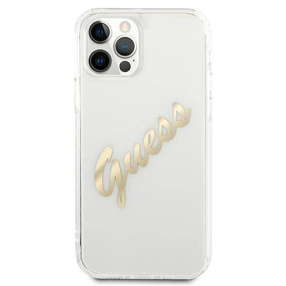 Original Case IPHONE 12 / 12 PRO Guess Hardcase Vintage Script Gold (GUHCP12MKTRSVGO) transparent 3666339004392