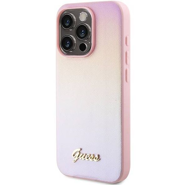 Original Case IPHONE 14 PRO Guess Hardcase Saffiano Iridescent Script (GUHCP14LPSAIRSP) pink 3666339224769