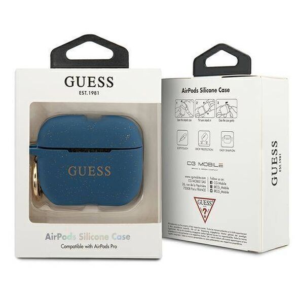 Original Case APPLE AIRPODS PRO Guess Silicone Glitter (GUACAPSILGLBL) blue 3700740494431