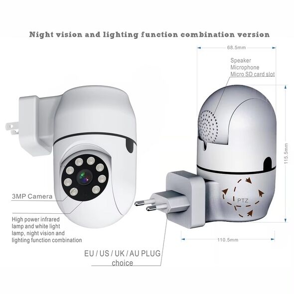 Techsuit Surveillance Camera 3MP with Alarm, V380 PRO App - Techsuit (Z1) - White 5949419224643 έως 12 άτοκες Δόσεις