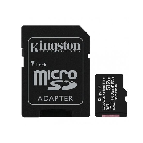 Kingston Memory Card with Adapter, 512GB - Kingston Canvas Select Plus (SDCS2/512GB) - Black 0740617298727 έως 12 άτοκες Δόσεις