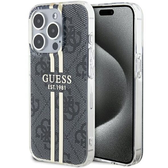 Guess IML 4G Gold Stripe case for iPhone 15 Pro Max - black