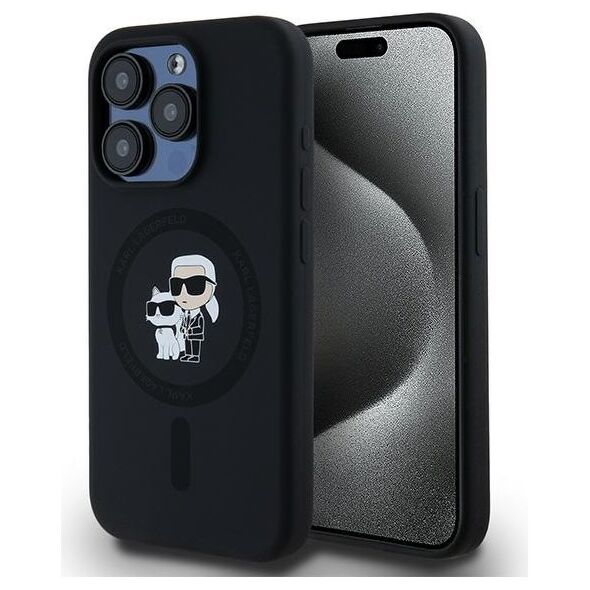 Karl Lagerfeld case for iPhone 15 Pro 6,1&quot; KLHMP15LSCMKCRHK black HC Magsafe silicone kc heads ring 3666339254063