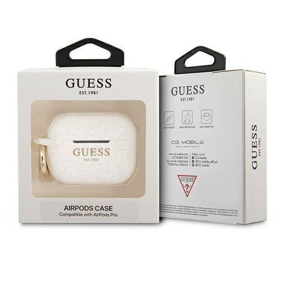 Original Case APPLE AIRPODS PRO Guess Silicone Glitter (GUAPSGGEH) white 3666339010249