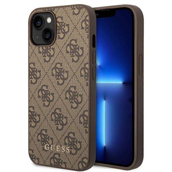 Original Case IPHONE 14 PLUS Guess Hard Case 4G Metal Gold Logo brown 3666339094089