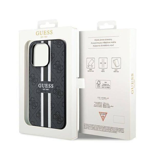 Original Case APPLE IPHONE 15 PRO Guess Hardcase 4G Printed Stripes MagSafe (GUHMP15LP4RPSK) black 3666339209735