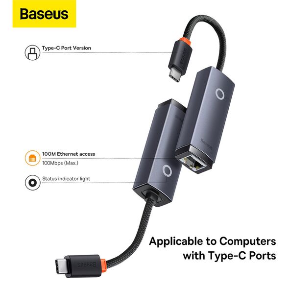 Baseus Baseus - Ethernet Adapter Lite Series (WKQX000013) - USB-A to RJ45 Lan Port, 100Mbps - Gray 6932172606046 έως 12 άτοκες Δόσεις