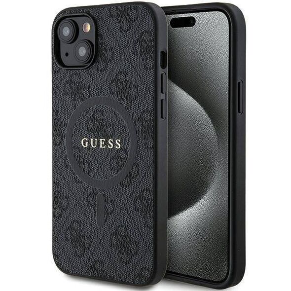 Original Case IPHONE 13 / 14 / 15 Guess Hardcase 4G Collection Leather Metal Logo MagSafe (GUHMP15SG4GFRK) black 3666339226329