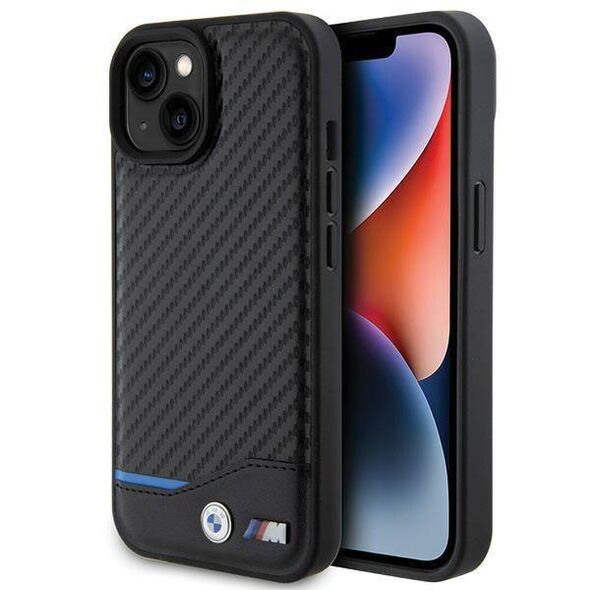 Original Case APPLE IPHONE 15 BMW Leather Carbon (BMHCP15S22NBCK) black 3666339143831