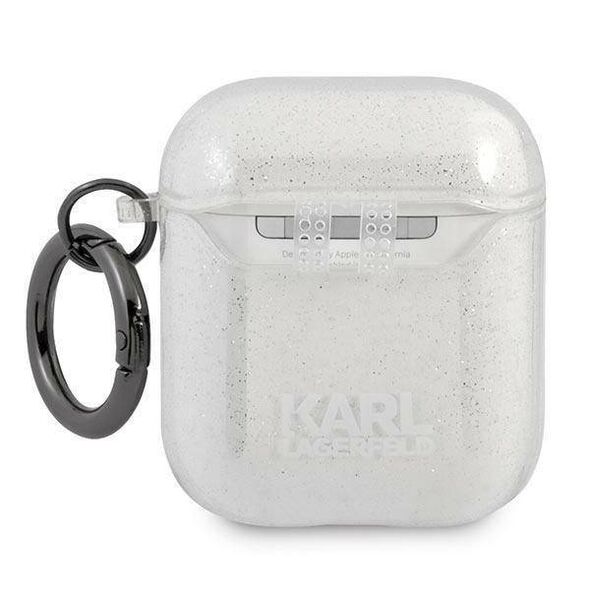 Original Case APPLE AIRPODS Karl Lagerfeld Cover Glitter Karl`s Head (KLA2UKHGS) silver 3666339030285