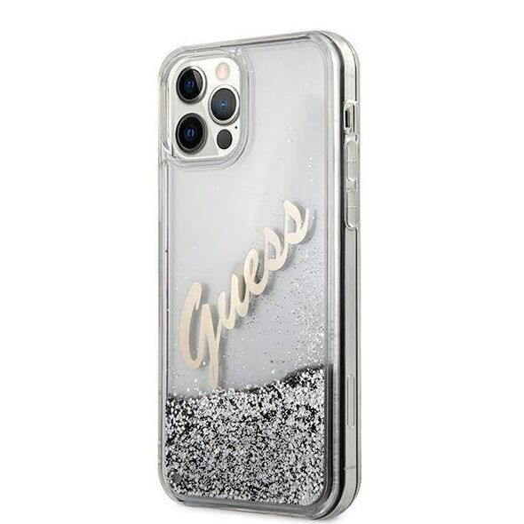 Original Case IPHONE 12 PRO MAX Guess Hardcase Glitter Vintage Script (GUHCP12LGLVSSI) silver 3700740495353