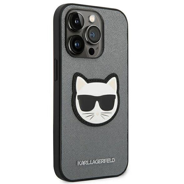 Original Case IPHONE 14 PRO Karl Lagerfeld Hardcase Saffiano Choupette Head Patch silver 3666339077013