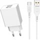 Ładowarka Vega ŁADOWARKA SIECIOWA 2.1A 10W  BIAŁA DENMEN 2100mA 2xUSB DC02 + KABEL TYP-C WHITE>