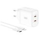 XO wall charger CE08 PD 50W 2x USB-C white + USB-C - Lightning cable 6920680845811