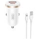 XO car charger CC56 PD 30W QC 1x USB 1x USB-C white + USB - Lightning cable 6920680848263